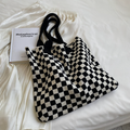 Black and White Checkered Knit Tote